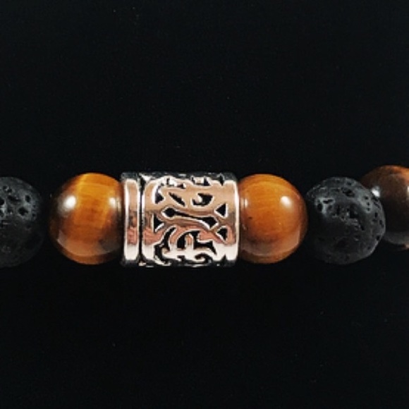 Men or women tiger eye lava rock silver charm - Picture 4 of 8